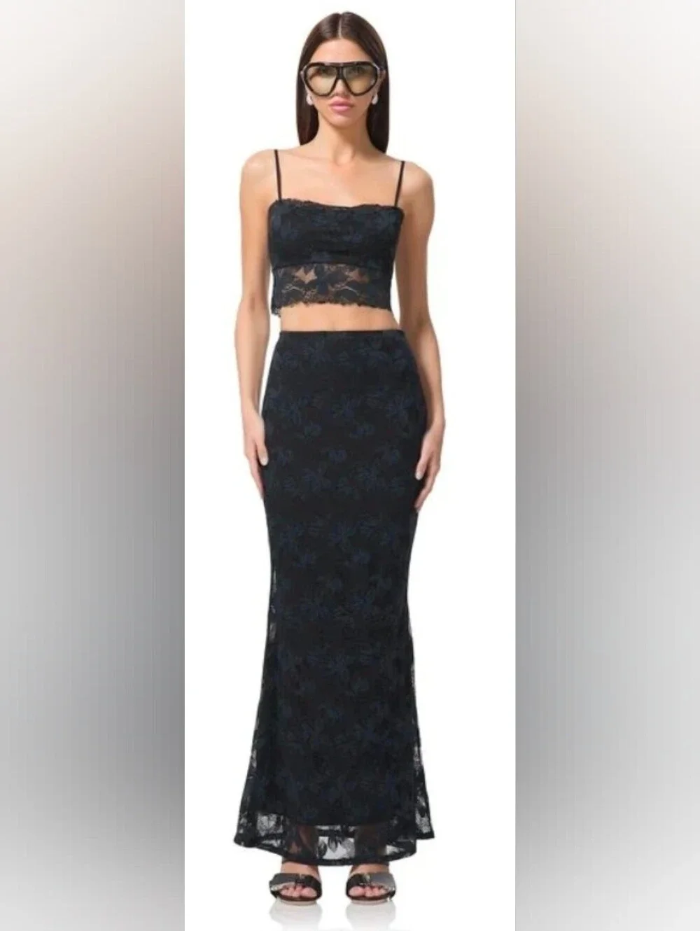AFRM Tegan Black Lace Maxi Skirt